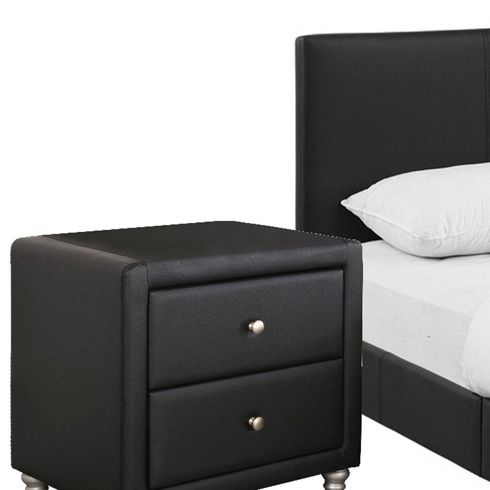Beige Wood And Faux Leather Full Bed Frame