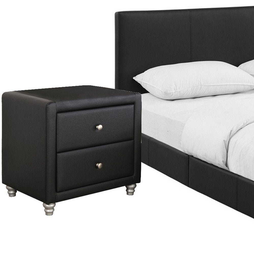Black Wood And Faux Leather King Bed Frame