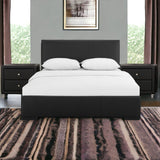 Beige Wood And Faux Leather Full Bed Frame