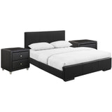 Beige Wood And Faux Leather Full Bed Frame