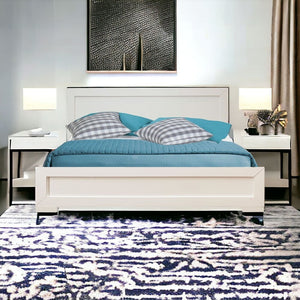 White Solid and Manufactured Wood Queen Bed Frame
