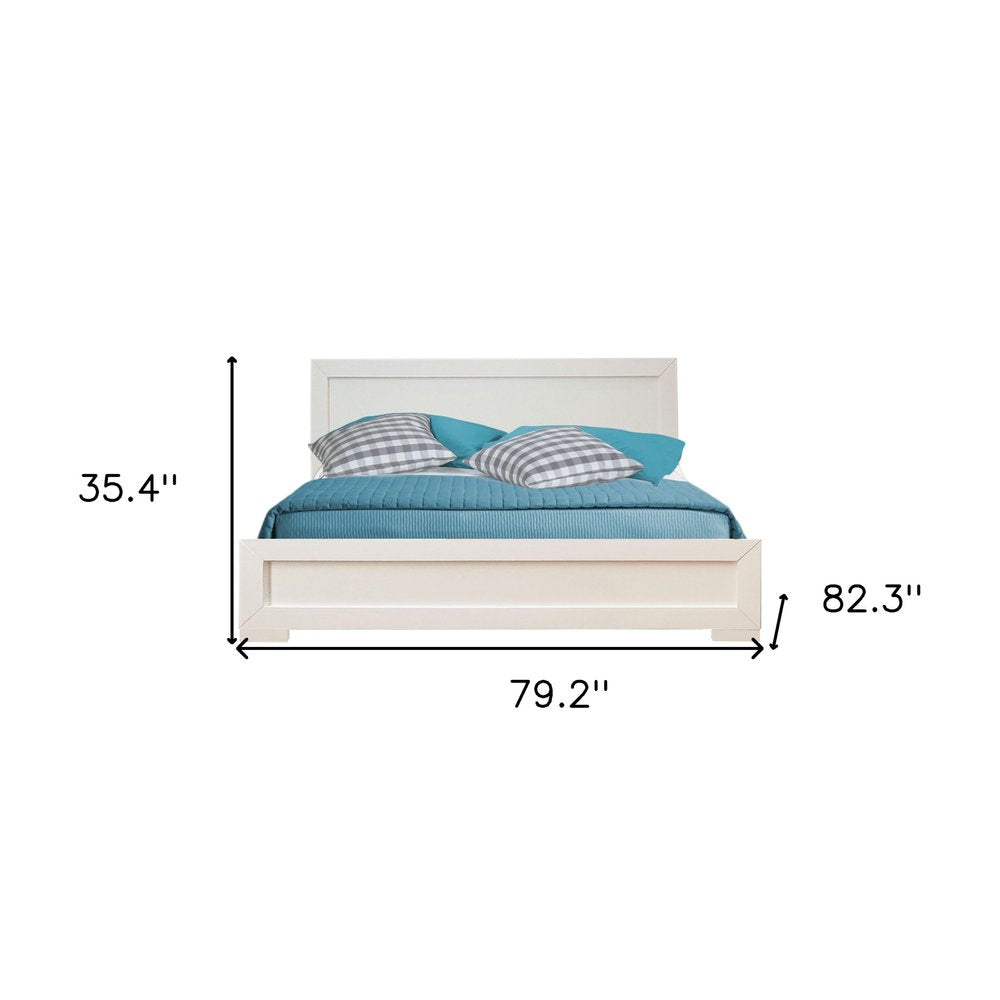 White Solid and Manufactured Wood Queen Bed Frame