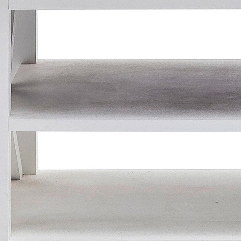 47" White Solid Wood And Solid And Manufactured Wood Coffee Table With Three Shelves
