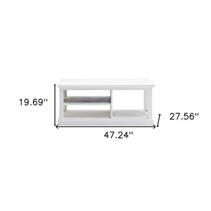 47" White Solid Wood And Solid And Manufactured Wood Coffee Table With Three Shelves