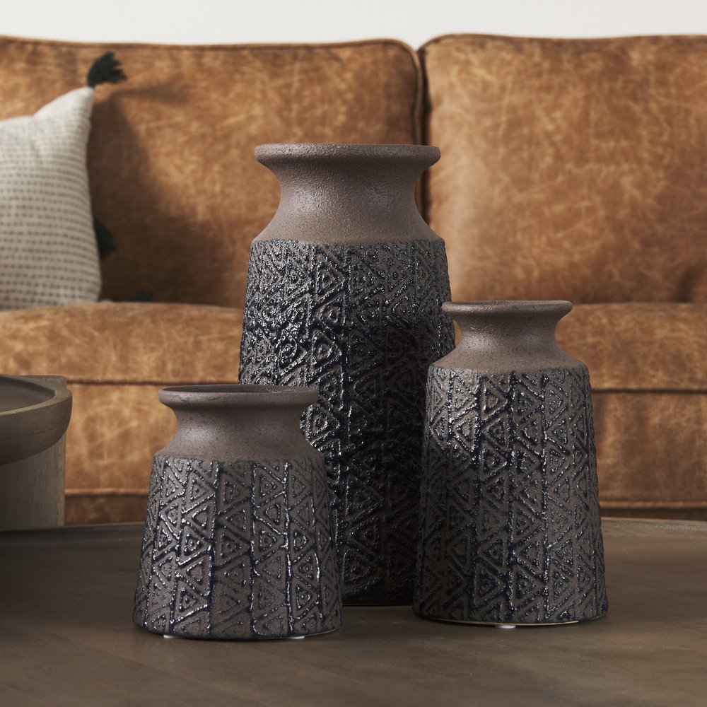 7" Brown Abstract Cylinder Ceramic Table Vase