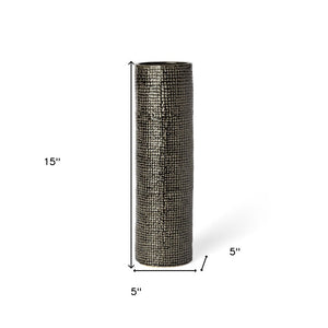 15" Black And Gold Abstract Cylinder Ceramic Table Vase