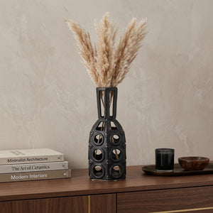 9" Black Abstract Cylinder Metal Table Vase