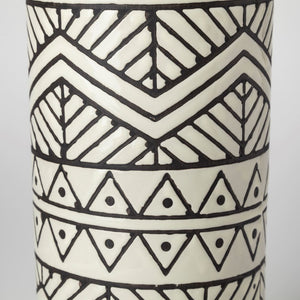 14" Cream Geometric Cylinder Ceramic Table Vase