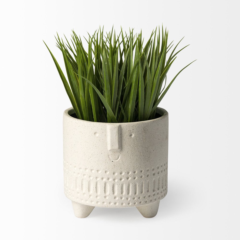 7" White Abstract Cylinder Ceramic Table Vase