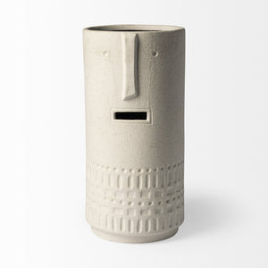 14" White Abstract Cylinder Ceramic Table Vase