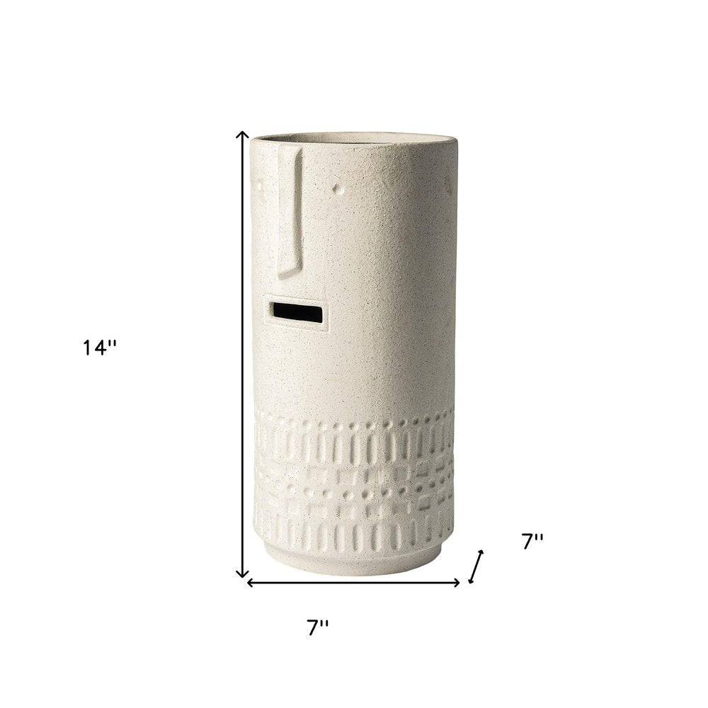 14" White Abstract Cylinder Ceramic Table Vase