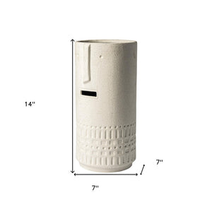 14" White Abstract Cylinder Ceramic Table Vase