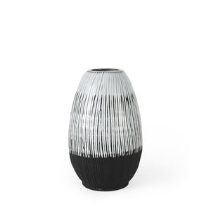 13" Black Gray And White Abstract Cylinder Ceramic Table Vase
