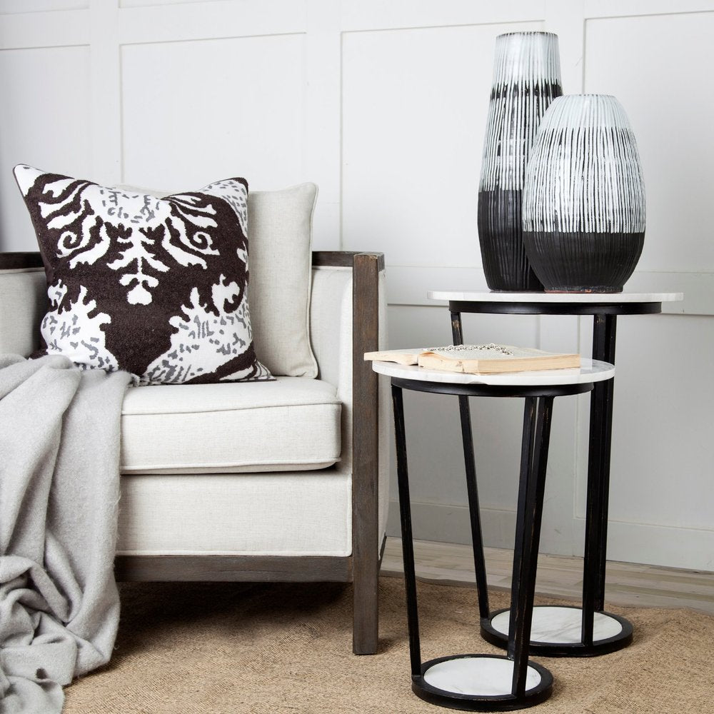 13" Black Gray And White Abstract Cylinder Ceramic Table Vase