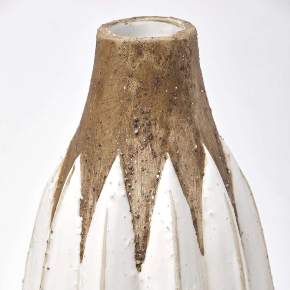 18" Brown And White Abstract Cylinder Ceramic Table Vase