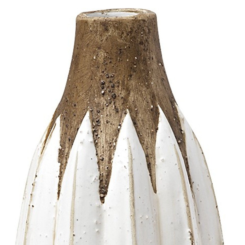 18" Brown And White Abstract Cylinder Ceramic Table Vase