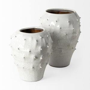14" White Abstract Cylinder Ceramic Table Vase