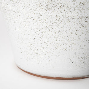 14" White Abstract Cylinder Ceramic Table Vase