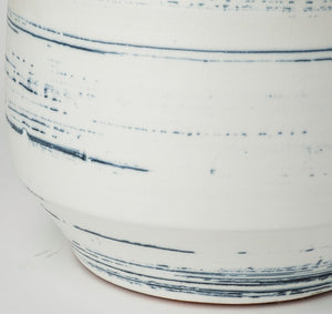 10" Blue Sand And White Abstract Cylinder Ceramic Table Vase