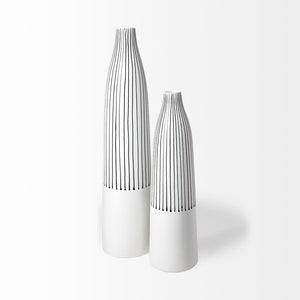 18" Black And White Abstract Cylinder Ceramic Table Vase