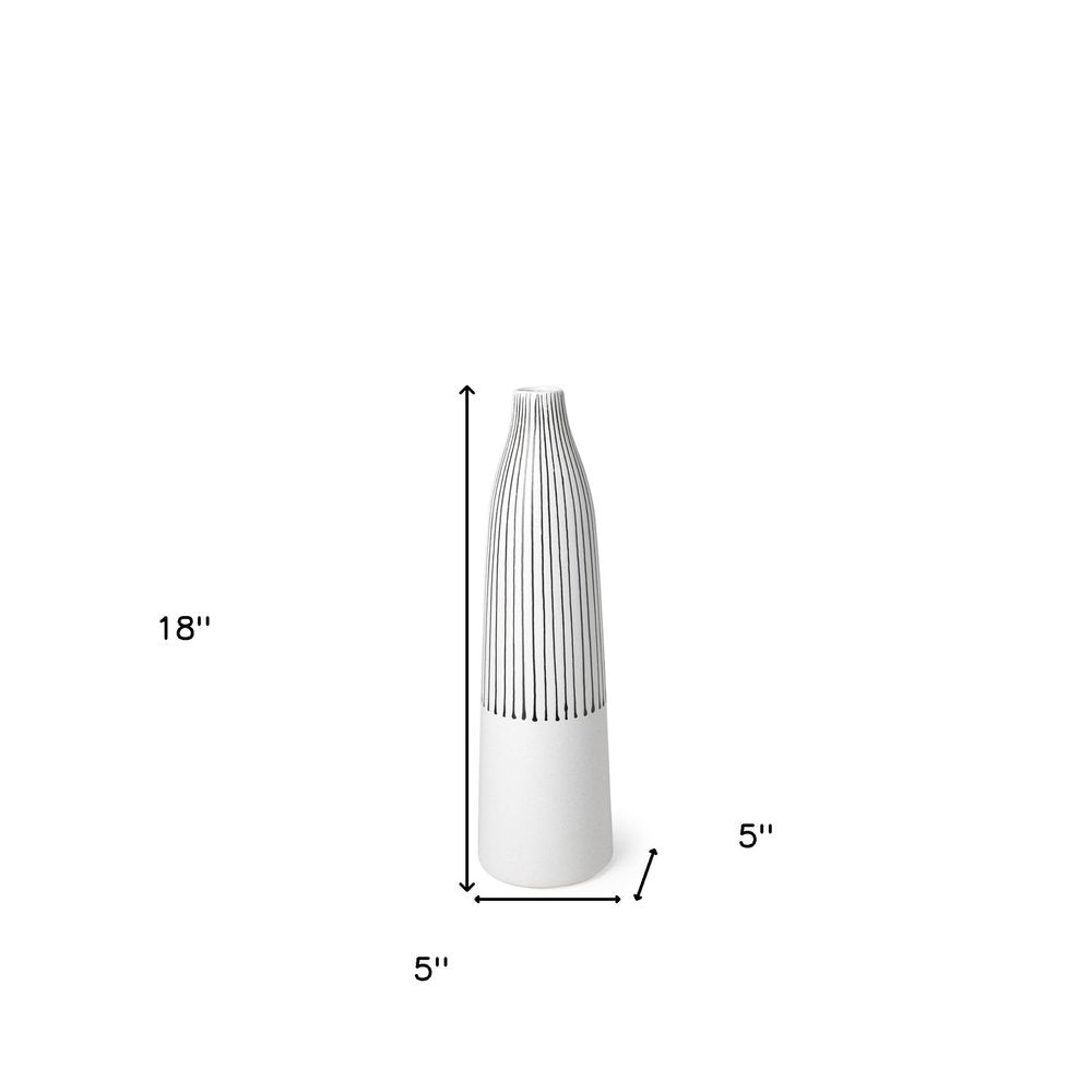 18" Black And White Abstract Cylinder Ceramic Table Vase