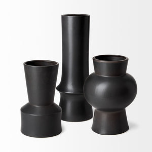 11" Black Abstract Cylinder Ceramic Table Vase