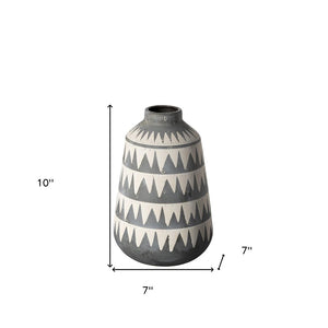 10" Gray And Ivory Geometric Cylinder Ceramic Table Vase