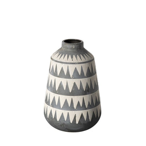 10" Gray And Ivory Geometric Cylinder Ceramic Table Vase