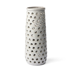 19" White Polka Dots Ceramic Cylinder Table Vase