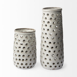 19" White Polka Dots Ceramic Cylinder Table Vase