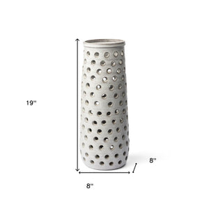 19" White Polka Dots Ceramic Cylinder Table Vase