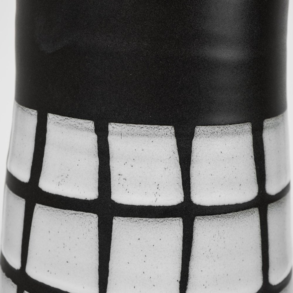 24" Black And White Abstract Cylinder Ceramic Table Vase