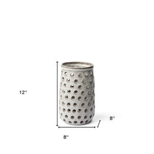 12" White Abstract Cylinder Ceramic Table Vase