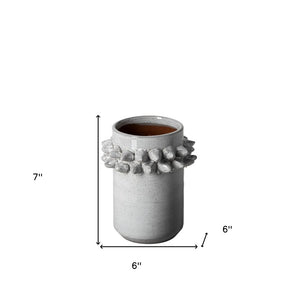 7" Gray Abstract Cylinder Spikey Ceramic Table Vase