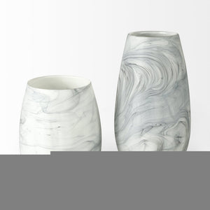 12" Gray And White Abstract Cylinder Crystal Glass Table Vase