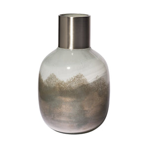 13" Bronze And White Ombre Glass Cylinder Table Vase