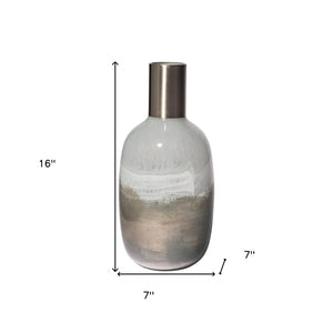 16" Bronze And White Ombre Glass Cylinder Table Vase
