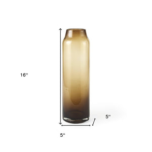 16" Golden Brown Abstract Cylinder Crystal Glass Table Vase