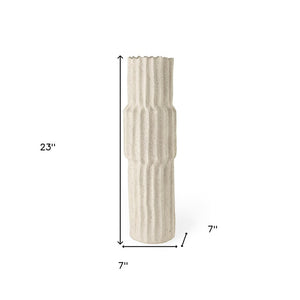 23" Cream Abstract Cylinder Ceramic Table Vase