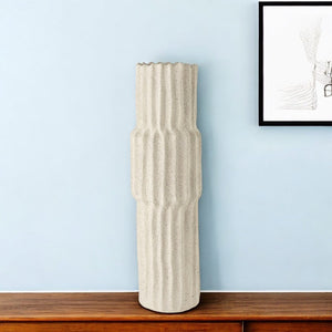 23" Cream Abstract Cylinder Ceramic Table Vase