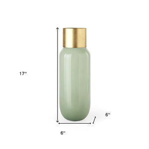 17" Green Abstract Cylinder Crystal Glass Table Vase