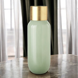 17" Green Abstract Cylinder Crystal Glass Table Vase