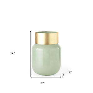 12" Green Abstract Cylinder Crystal Glass Table Vase