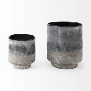 6" Brown And Black Abstract Cylinder Ceramic Table Vase