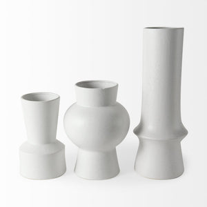 11" White Abstract Cylinder Ceramic Table Vase