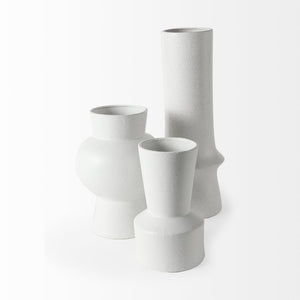 11" White Abstract Cylinder Ceramic Table Vase