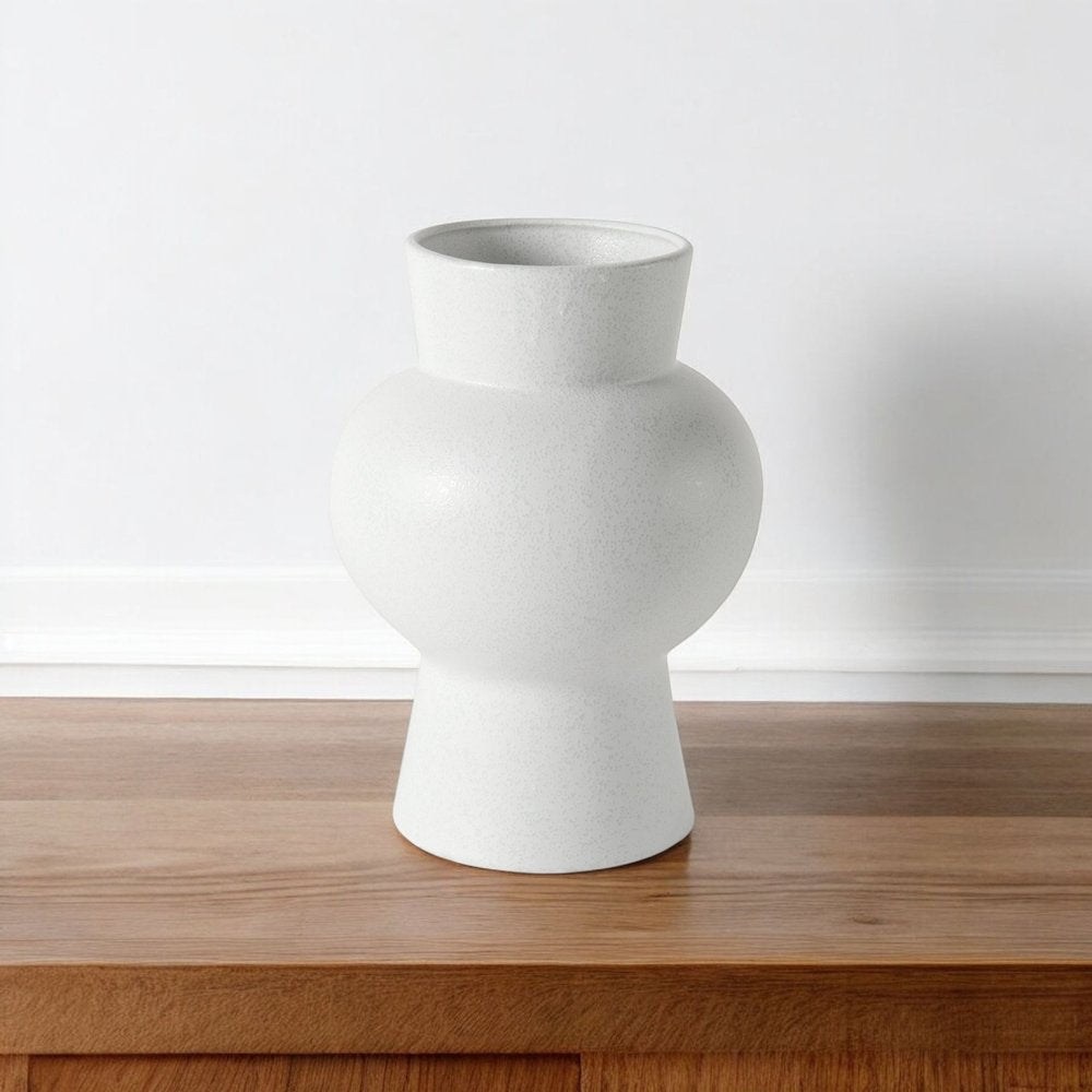 11" White Abstract Cylinder Ceramic Table Vase