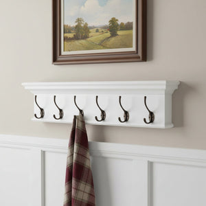 39" Classic White Wood Six Hook Hanging Coat Rack