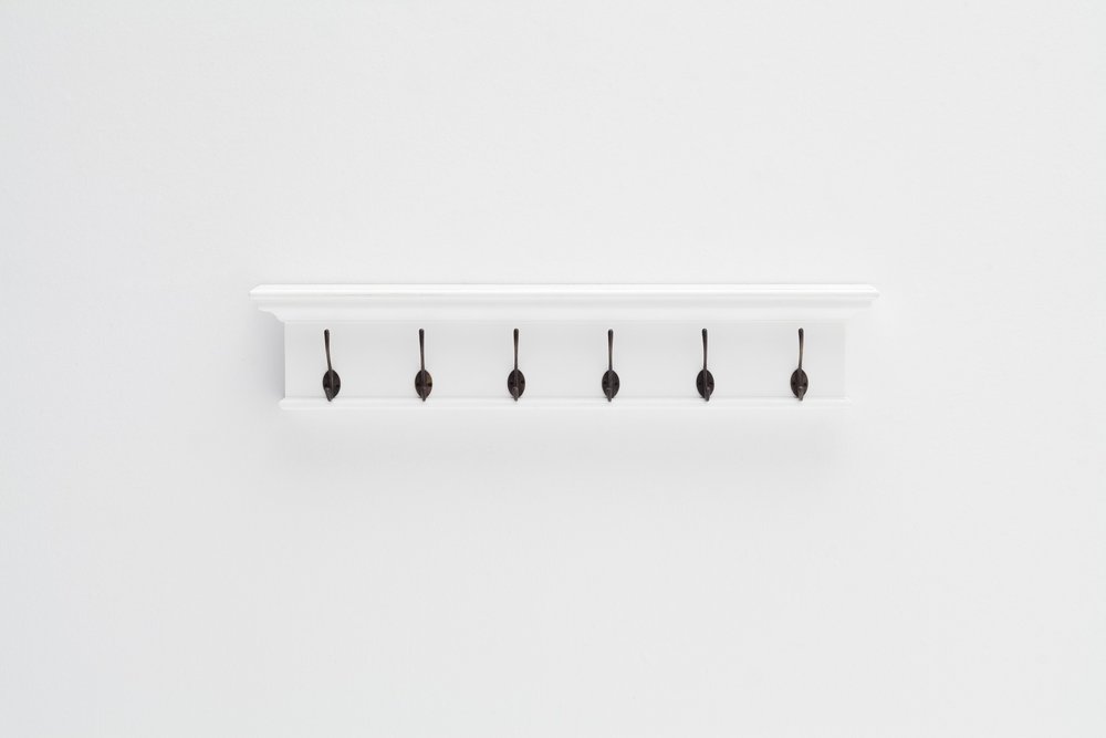 39" Classic White Wood Six Hook Hanging Coat Rack