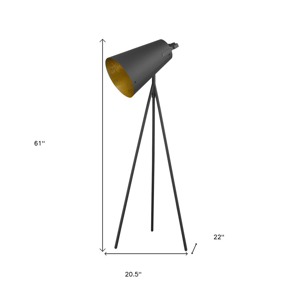 61" Tripod Floor Lamp With Gray Metal Cone Shade